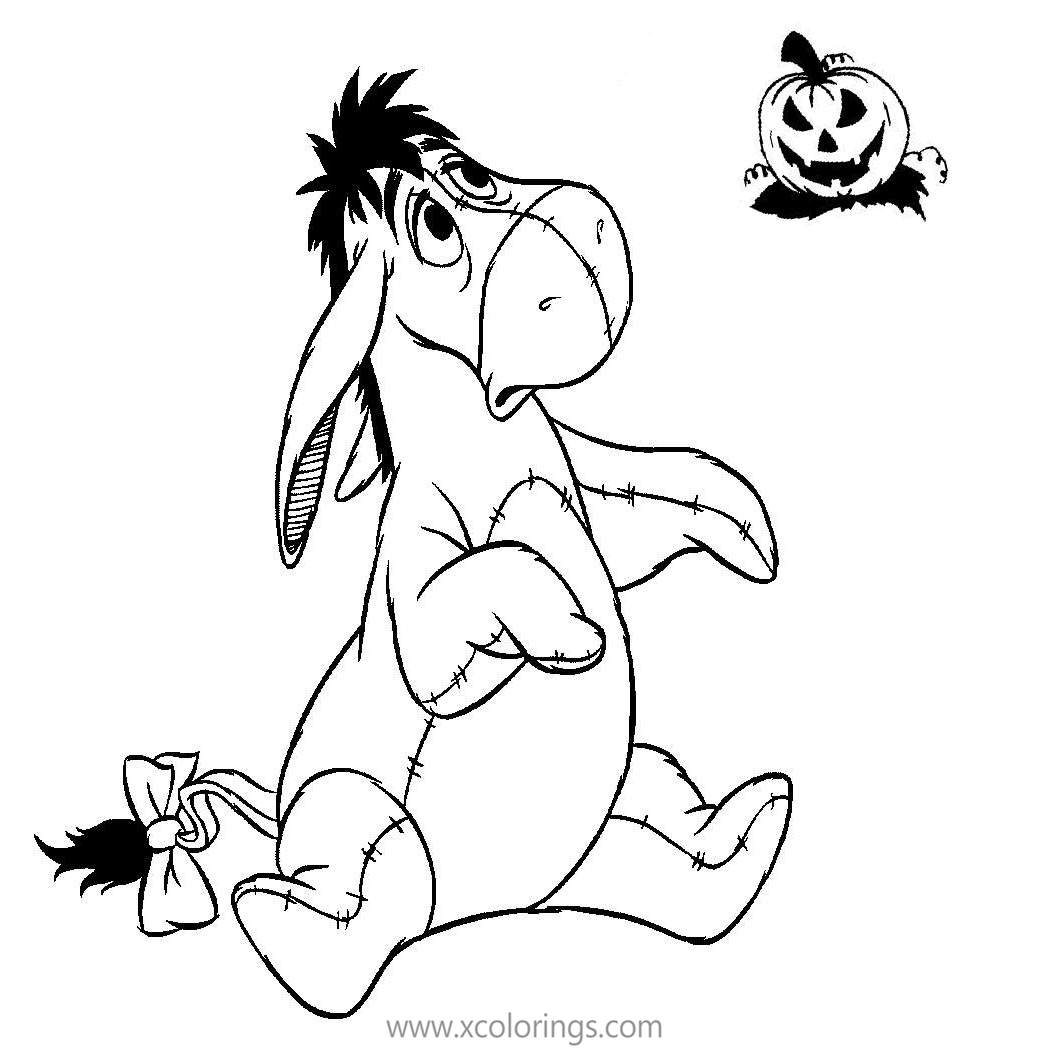 Free Winnie the Pooh Halloween Coloring Pages Eeyore with Jack O Lantern printable