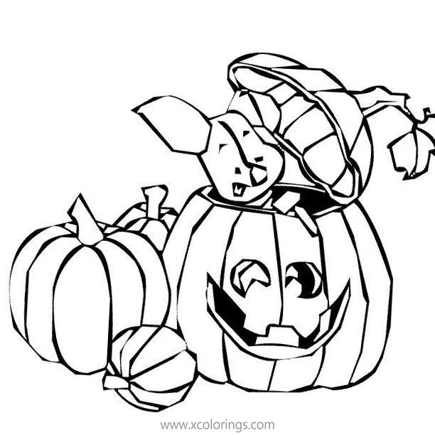 Free Winnie the Pooh Halloween Coloring Pages Piglet Making a Jack o Lantern printable