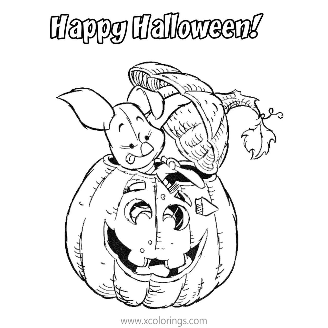 Free Winnie the Pooh Halloween Coloring Pages Piglet in the Jack o Lantern printable