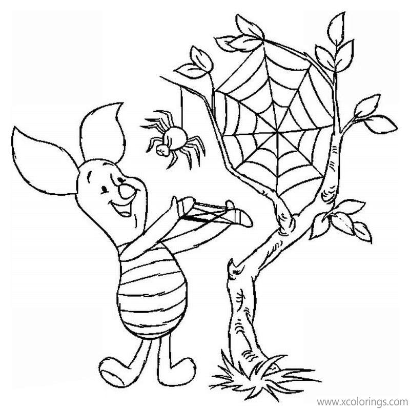 Free Winnie the Pooh Halloween Coloring Pages Piglet with Spider printable