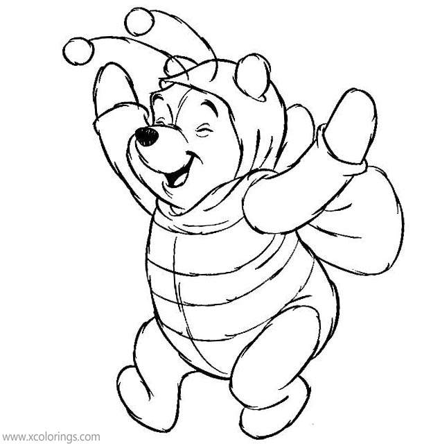 Free Winnie the Pooh Halloween Coloring Pages Pooh with Bee Costume printable