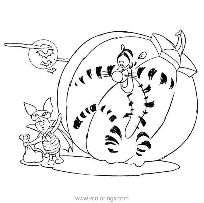 Free Winnie the Pooh Halloween Coloring Pages Tigger and Piglet printable
