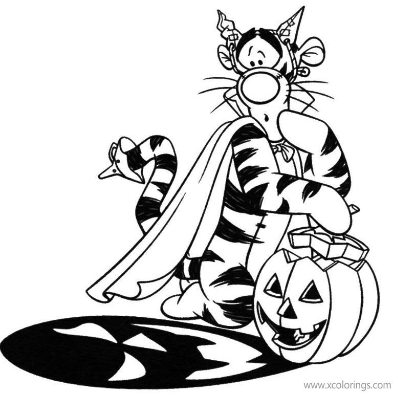 Free Winnie the Pooh Halloween Coloring Pages Tigger and Shadow of the Pumpkin printable