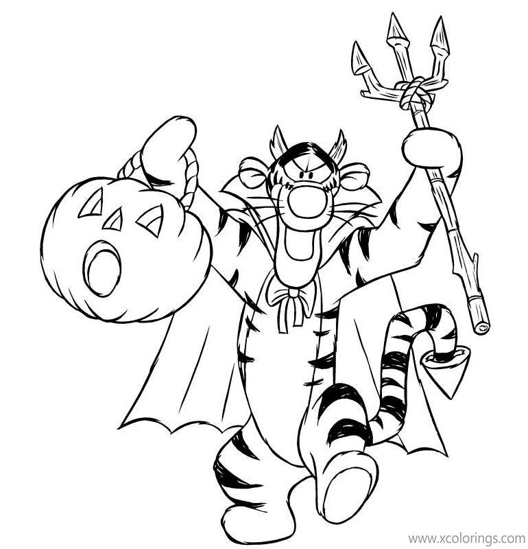 Free Winnie the Pooh Halloween Coloring Pages Tigger the Devil Costume printable