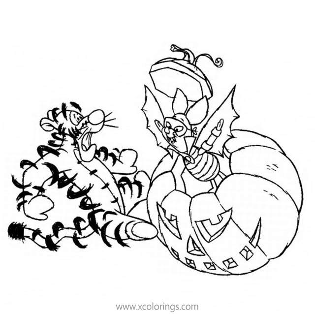 Free Winnie the Pooh Halloween Coloring Pages Tigger was Scared by Piglet printable