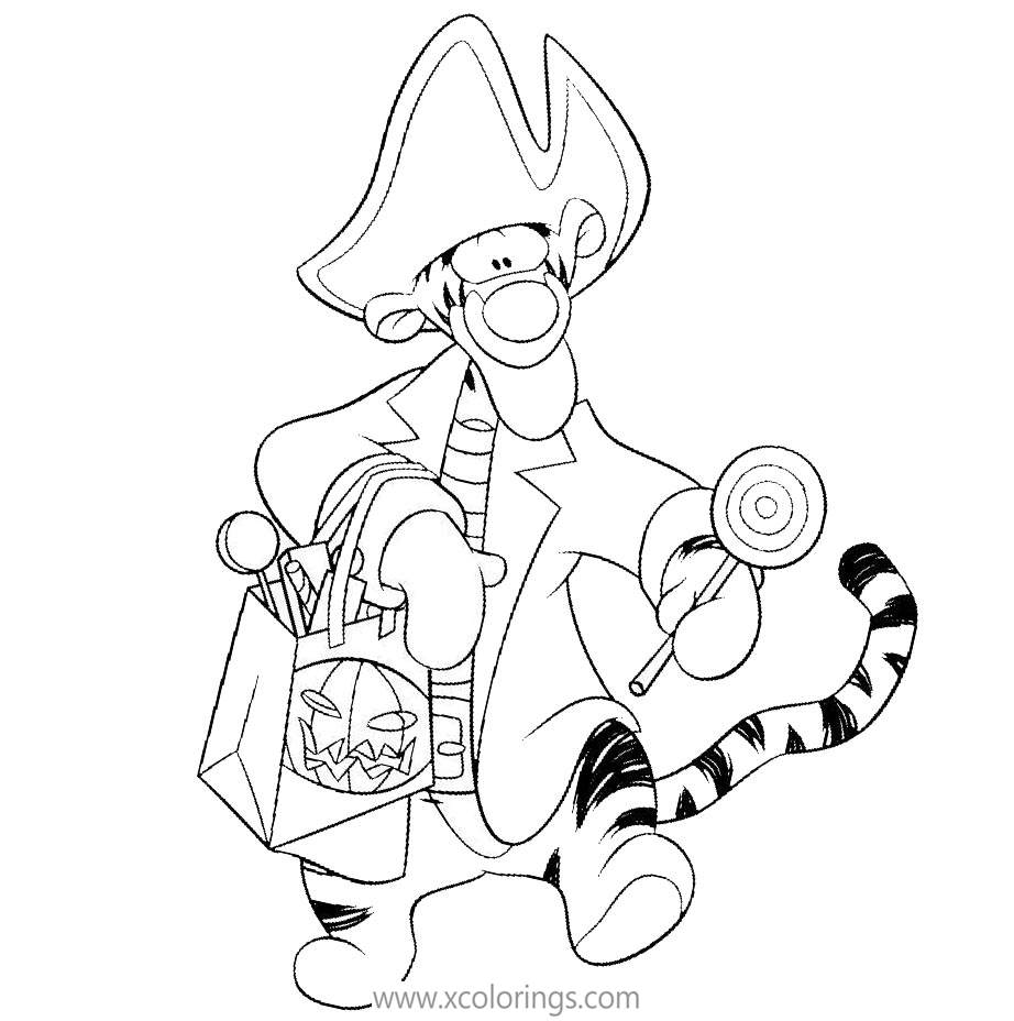 Free Winnie the Pooh Halloween Coloring Pages Tigger with Pirate Costume printable