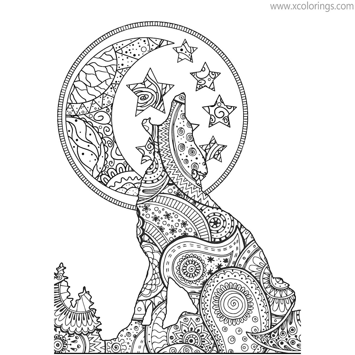 Free Alebrije Coloring Pages Wolf and Moon printable