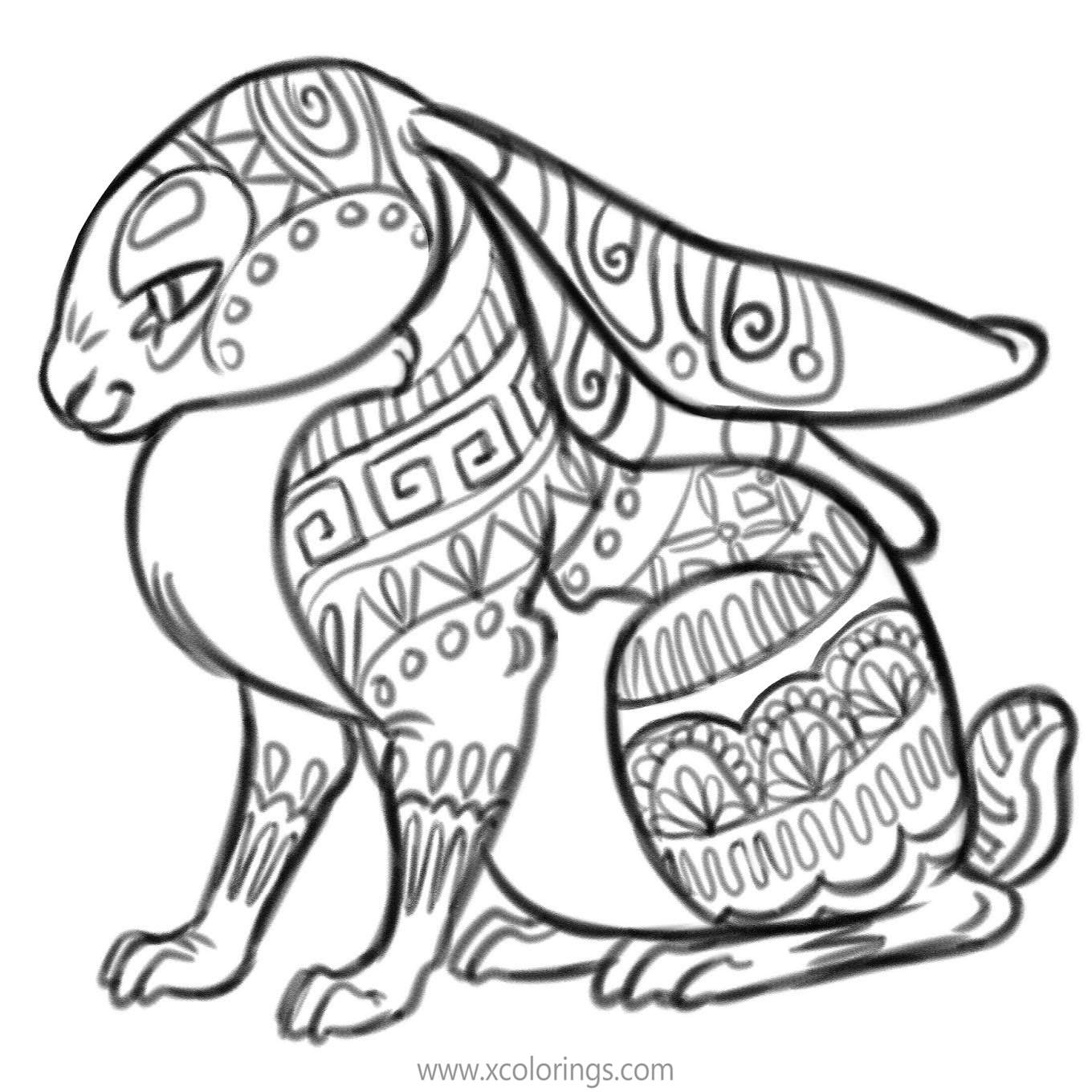 Free Alebrije Rabbit Coloring Pages Black and White printable
