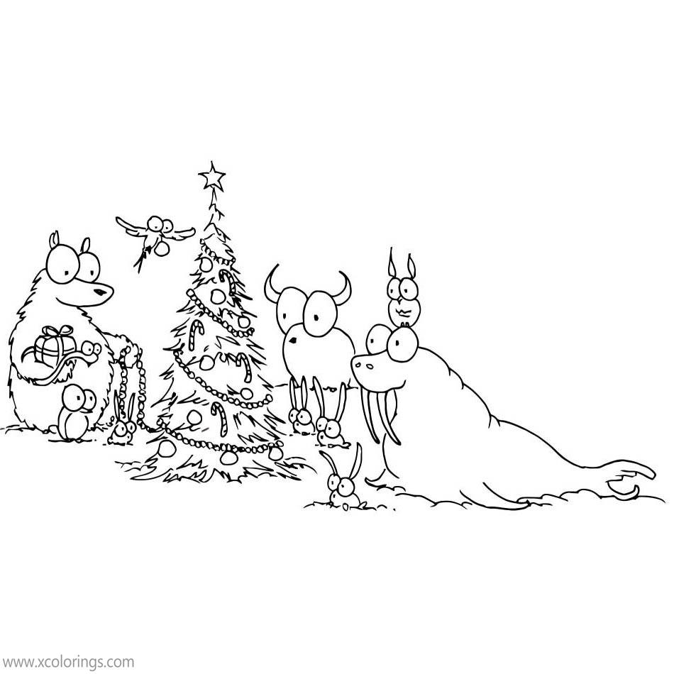 Free Animals and Christmas Tree Coloring Pages printable