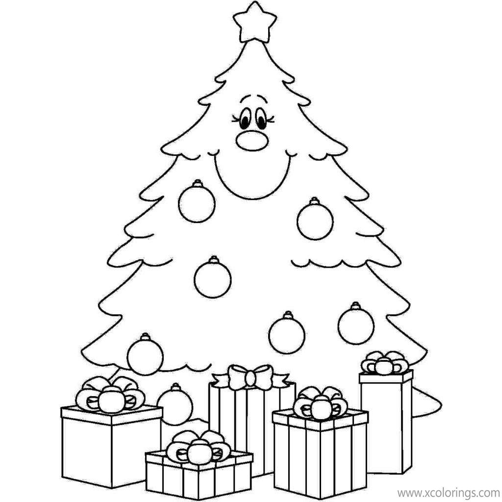 Free Animated Christmas Tree with Ornaments Coloring Pages printable
