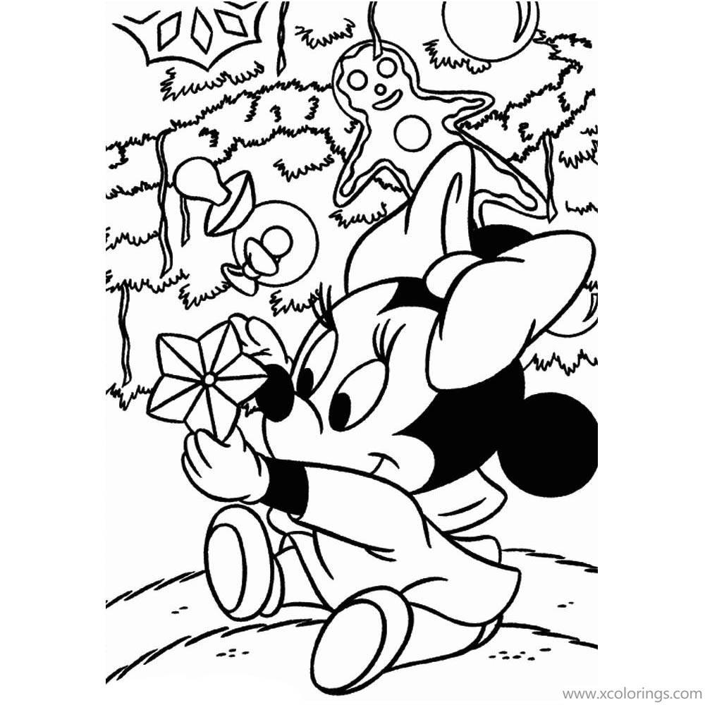 Free Baby Minnie Mouse Christmas Coloring Pages with Gingerbread Man printable
