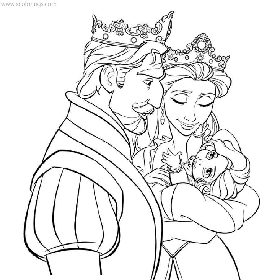 Free Baby Rapunzel Coloring Pages with King and Queen printable