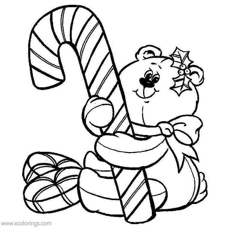 Bear With Candy Cane Coloring Pages XColorings