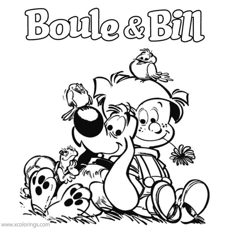 Free Boule & Bill Coloring Pages Boy Dog Turtle and Birds printable