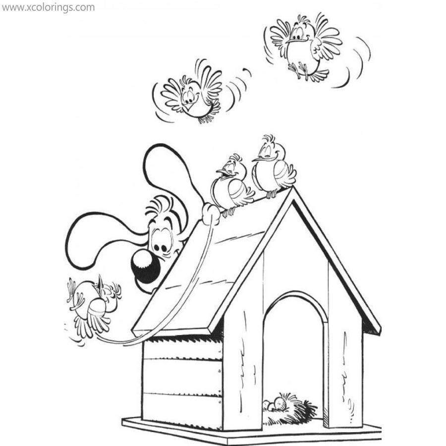Free Boule & Bill Coloring Pages Dog Playing with Birds printable