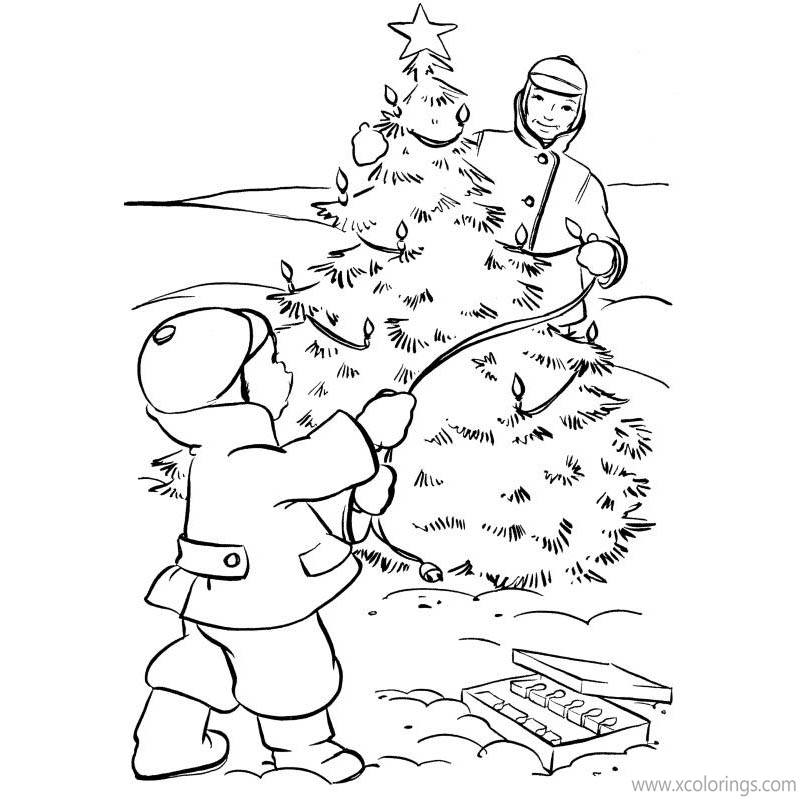 Free Boy Decorating Christmas Tree Coloring Pages printable
