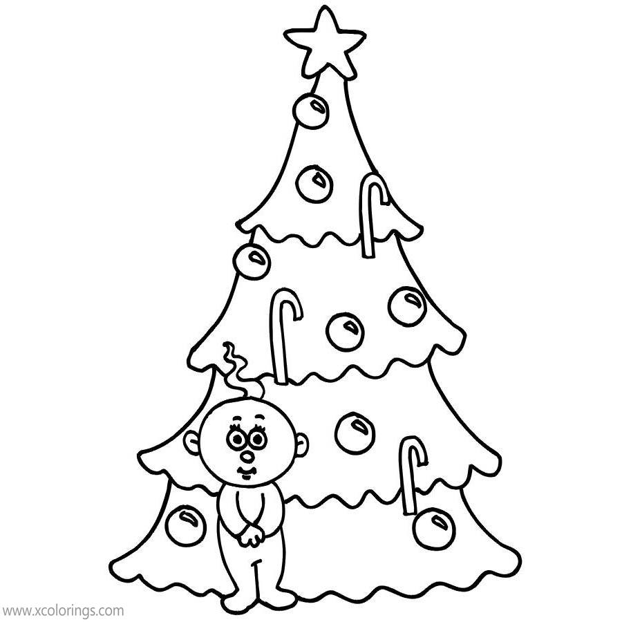 Free Boy and Christmas Tree Coloring Pages printable