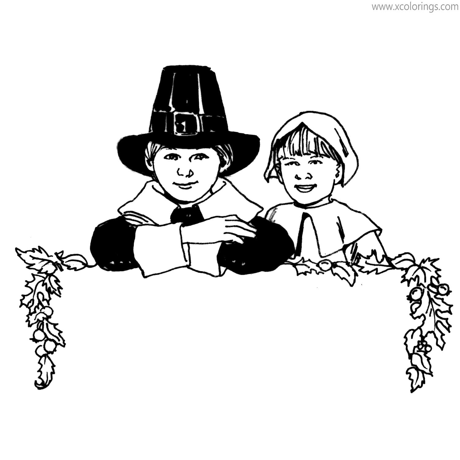Free Boy and Girl of Pilgrim Coloring Pages printable