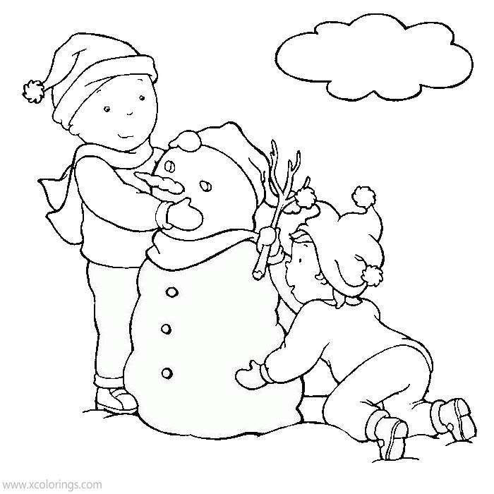 Free Caillou Christmas Coloring Pages Build a Snowman printable