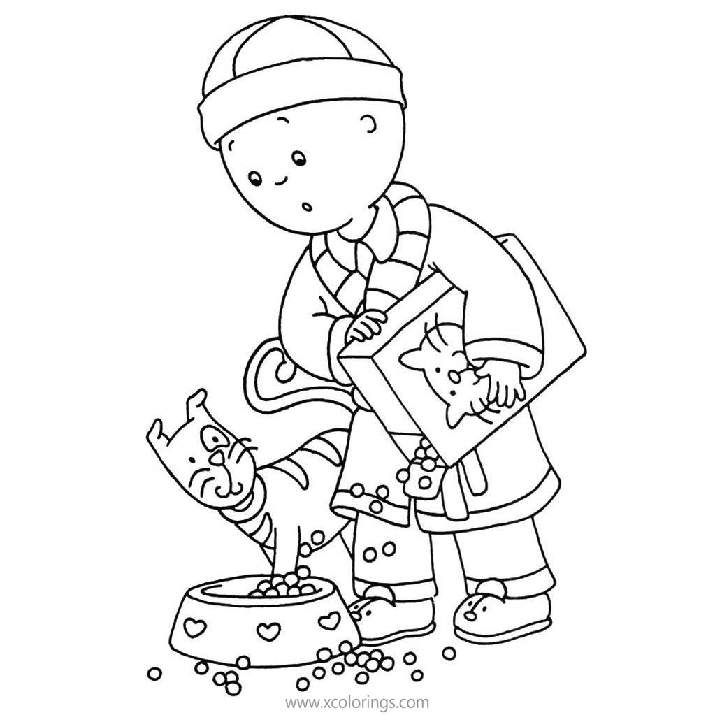 Caillou Coloring Pages Feeding Cat Gilbert - XColorings.com