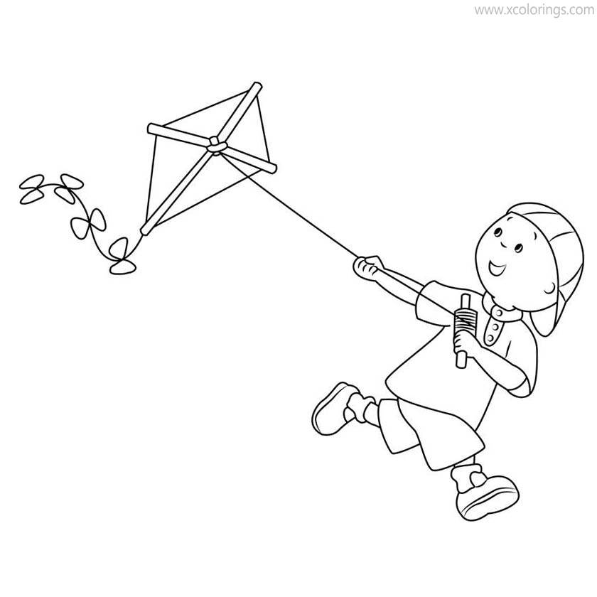 Free Caillou Coloring Pages Flying A Kite printable