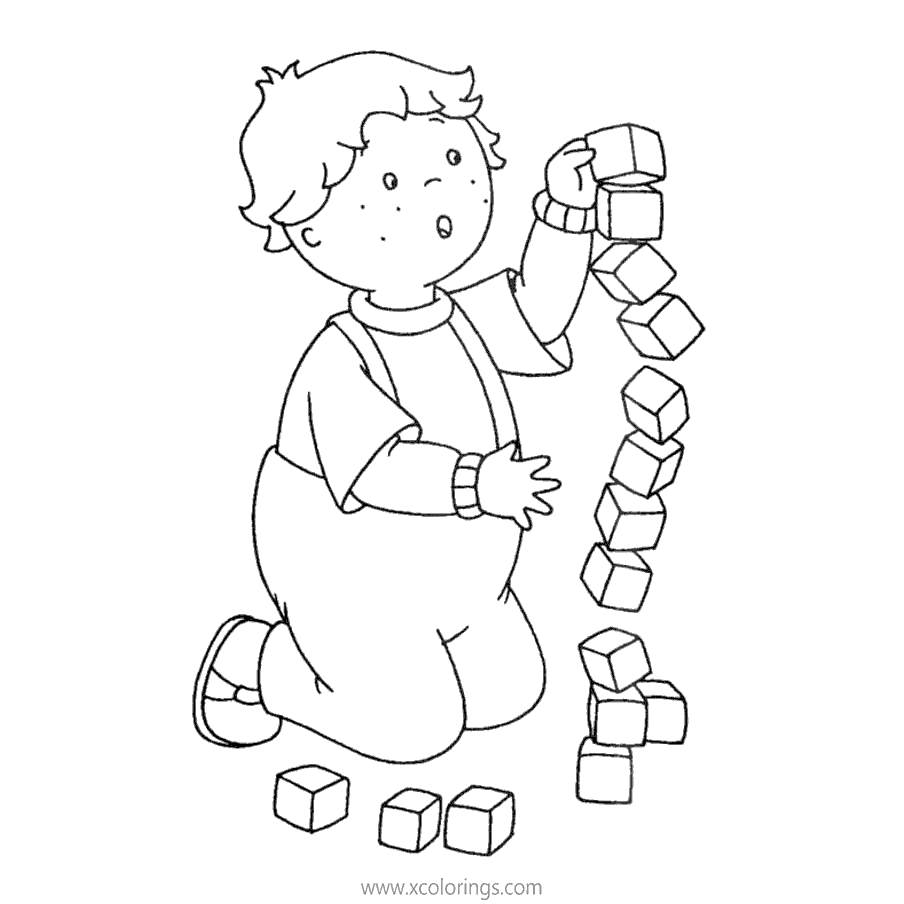 Free Caillou Coloring Pages Leo is Playing Building Blocks printable