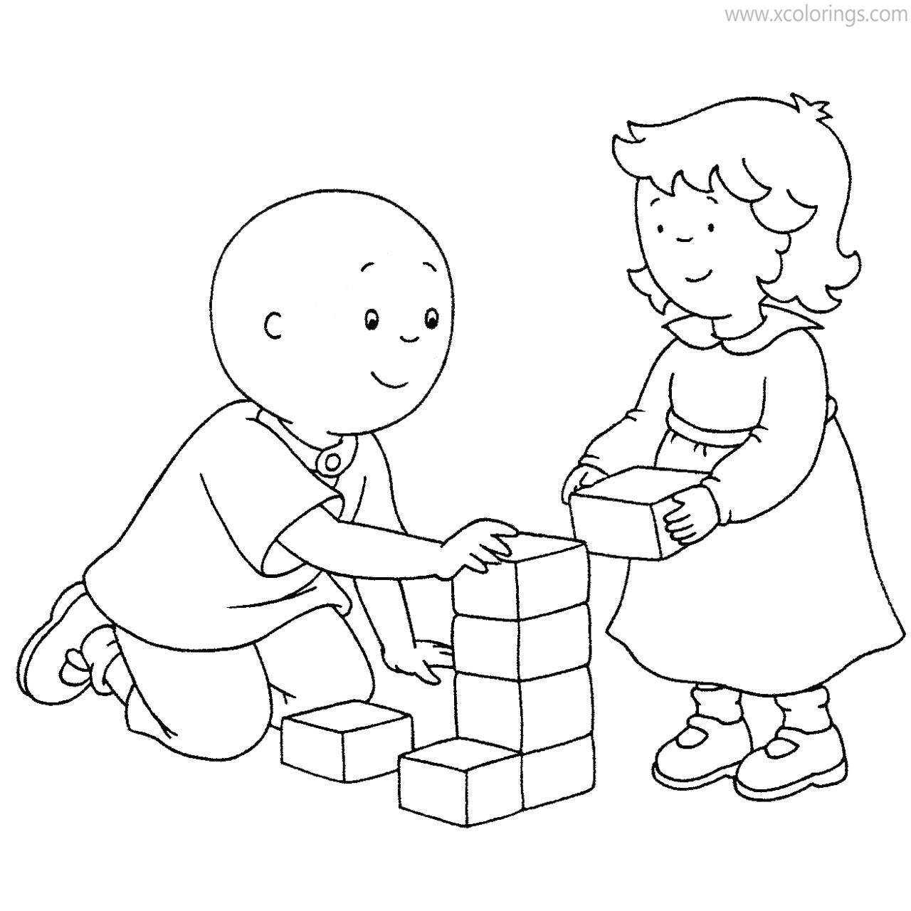 Free Caillou Coloring Pages Playing Building Blocks with Rosie printable