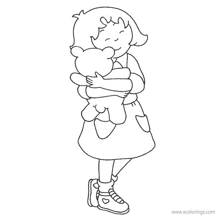 Free Caillou Coloring Pages Sarah with Teddy Bear printable