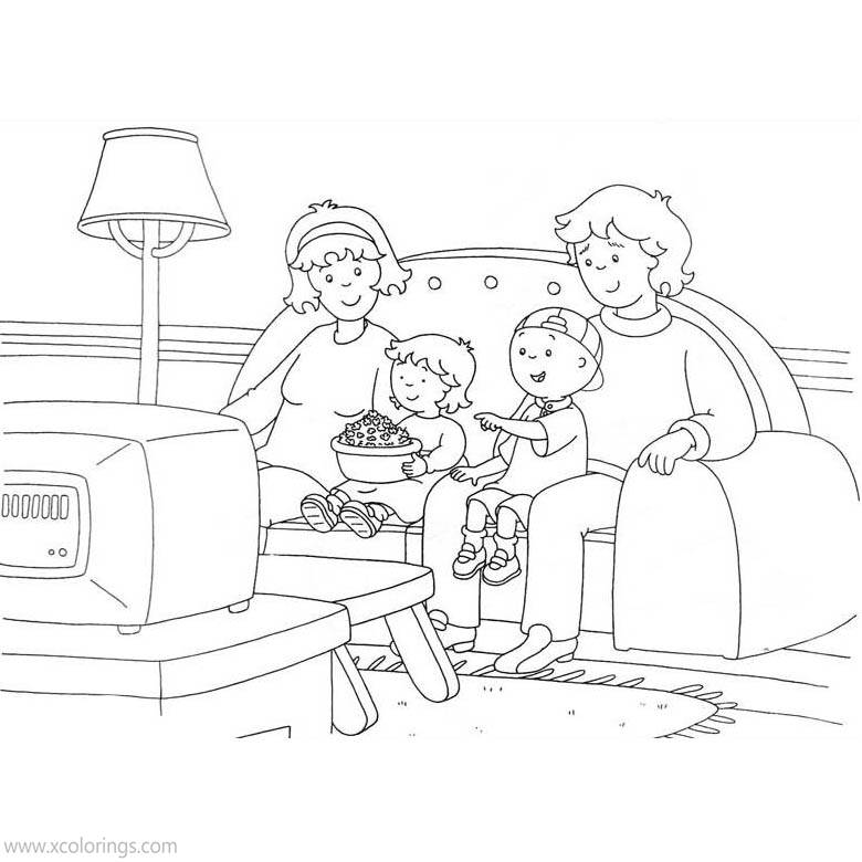 Free Caillou Coloring Pages Watching TV printable