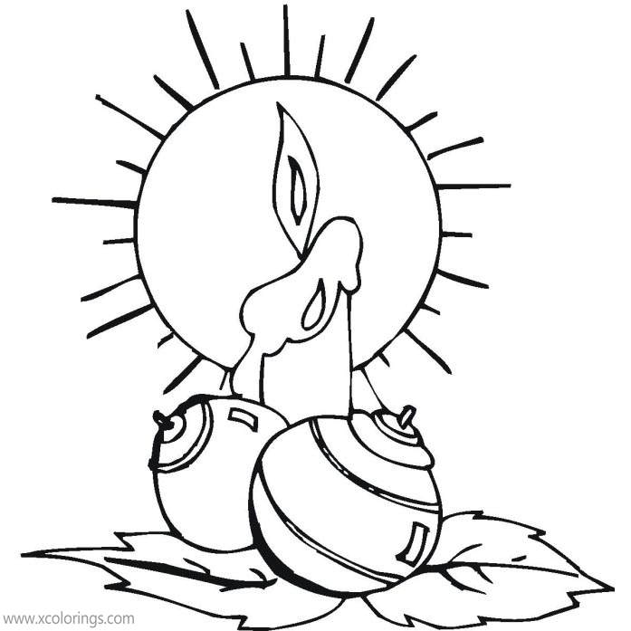 Free Candle and Christmas Ornaments Coloring Pages printable