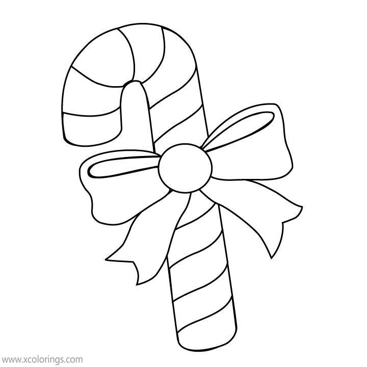 Free Candy Cane Coloring Pages with Bow printable