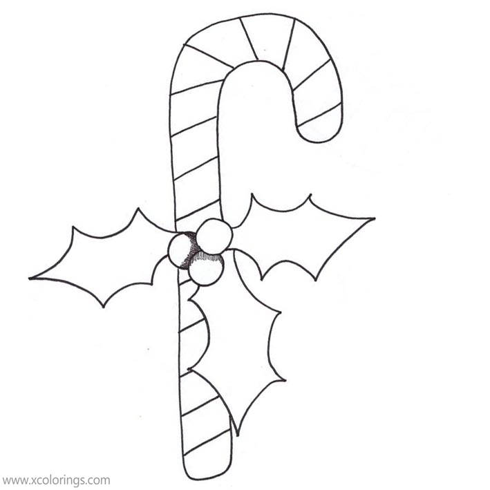 Free Candy Cane Coloring Pages with Holly Fruit printable
