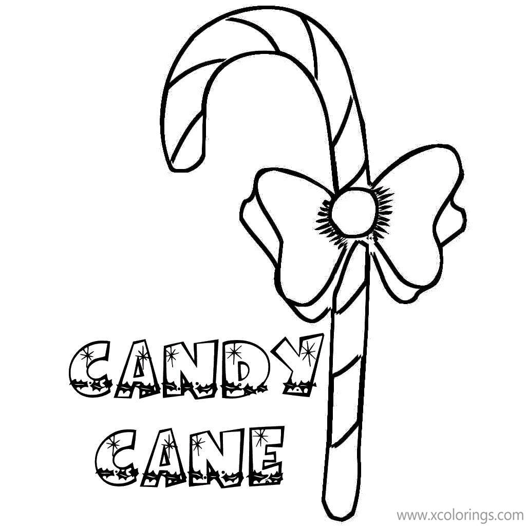 Free Candy Cane Decorated with Bow Coloring Pages printable