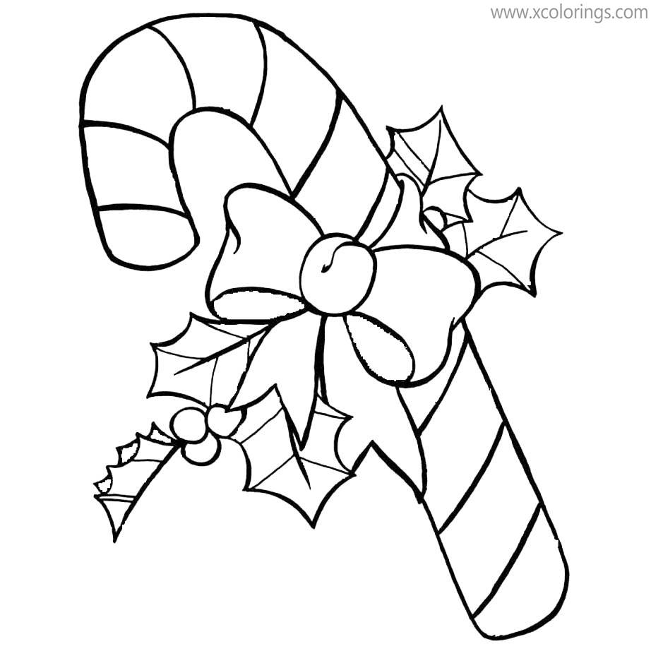 Free Candy Cane Decorated with Holly Coloring Pages printable