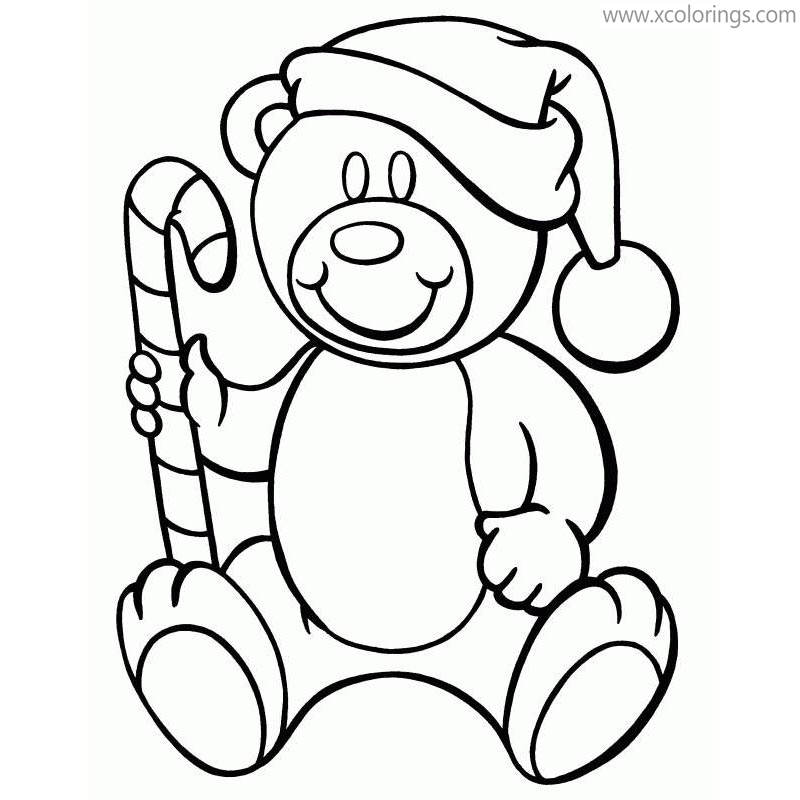 Free Candy Cane and Bear Coloring Pages printable