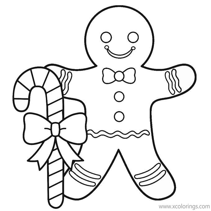 Free Candy Cane and Gingerbread Man Coloring Pages printable