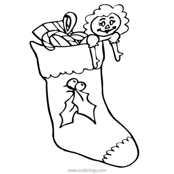 Free Candy Cane in Sock Coloring Pages printable