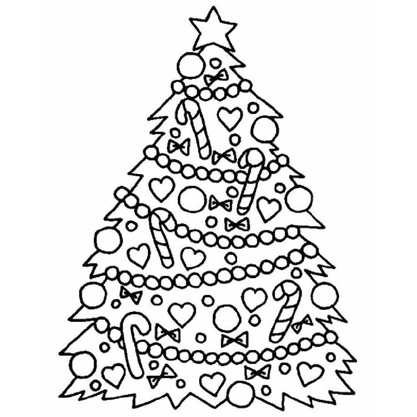Free Candy Cane on Christmas Tree Coloring Pages printable