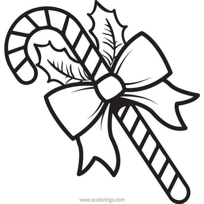 Free Candy Cane with Bow Coloring Pages printable