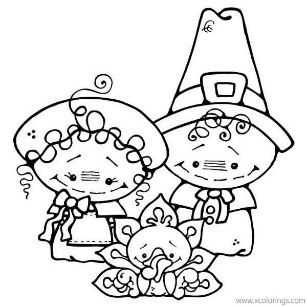 Free Cartoon Pilgrim Boy and Girl Coloring Pages printable