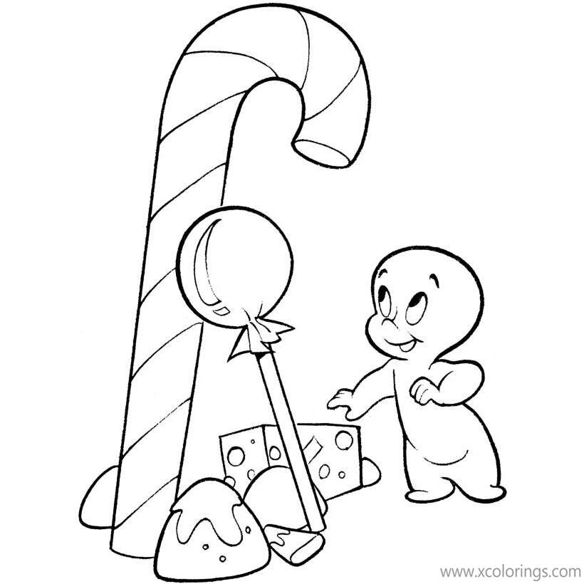 Free Casper and Candy Cane Coloring Pages printable