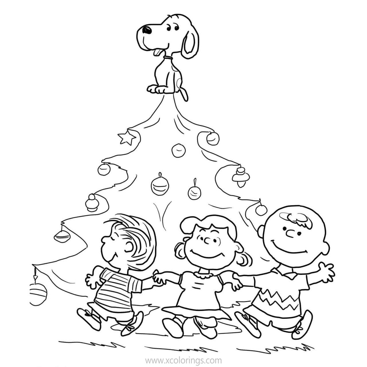 Free Charlie Brown Christmas Coloring Pages Snoopy On the Christmas Tree printable