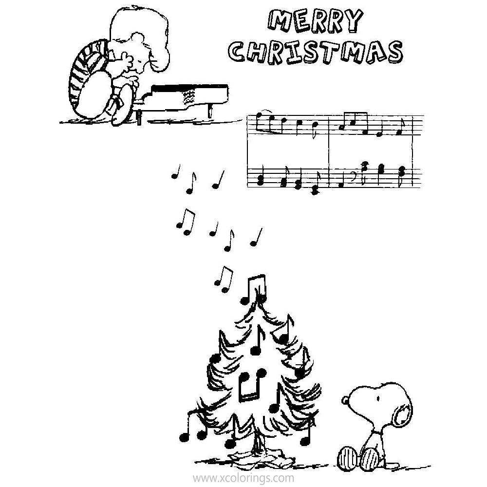 Free Charlie Brown Christmas Coloring Pages Snoopy Schroeder with Christmas Tree and Music printable