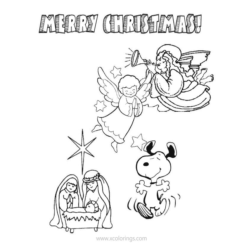 Free Charlie Brown Christmas Coloring Pages Snoopy and Angels printable
