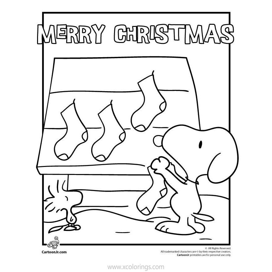 Free Charlie Brown Christmas Coloring Pages Snoopy and Christmas Stockings printable