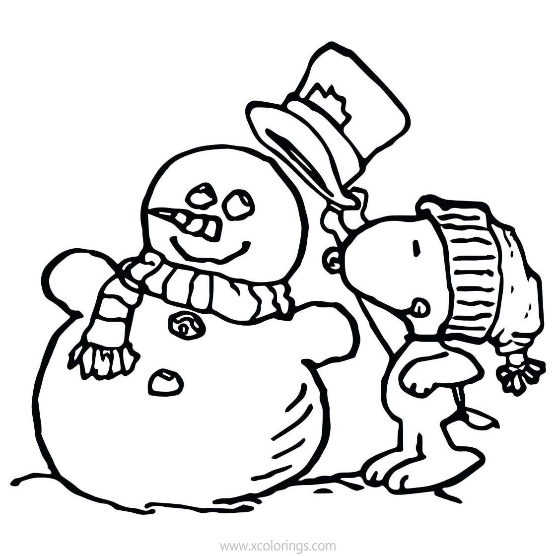Free Charlie Brown Christmas Coloring Pages Snoopy and Snowman printable