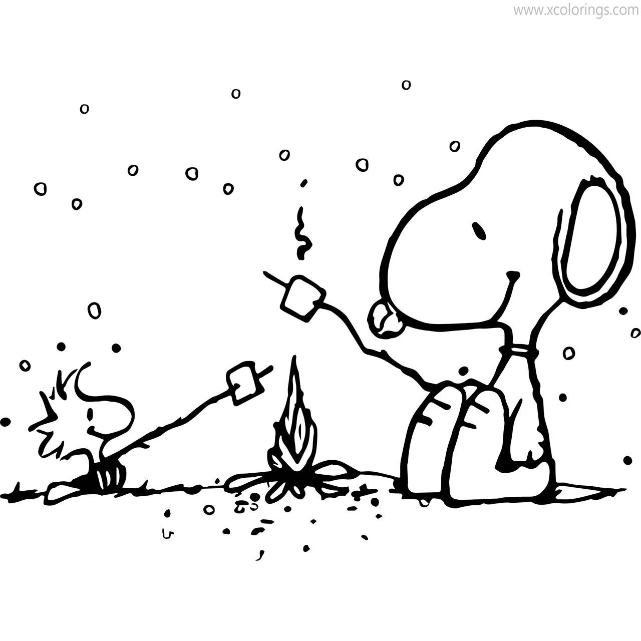 Free Charlie Brown Christmas Coloring Pages Snoopy and Woodstock with Marshmallow printable