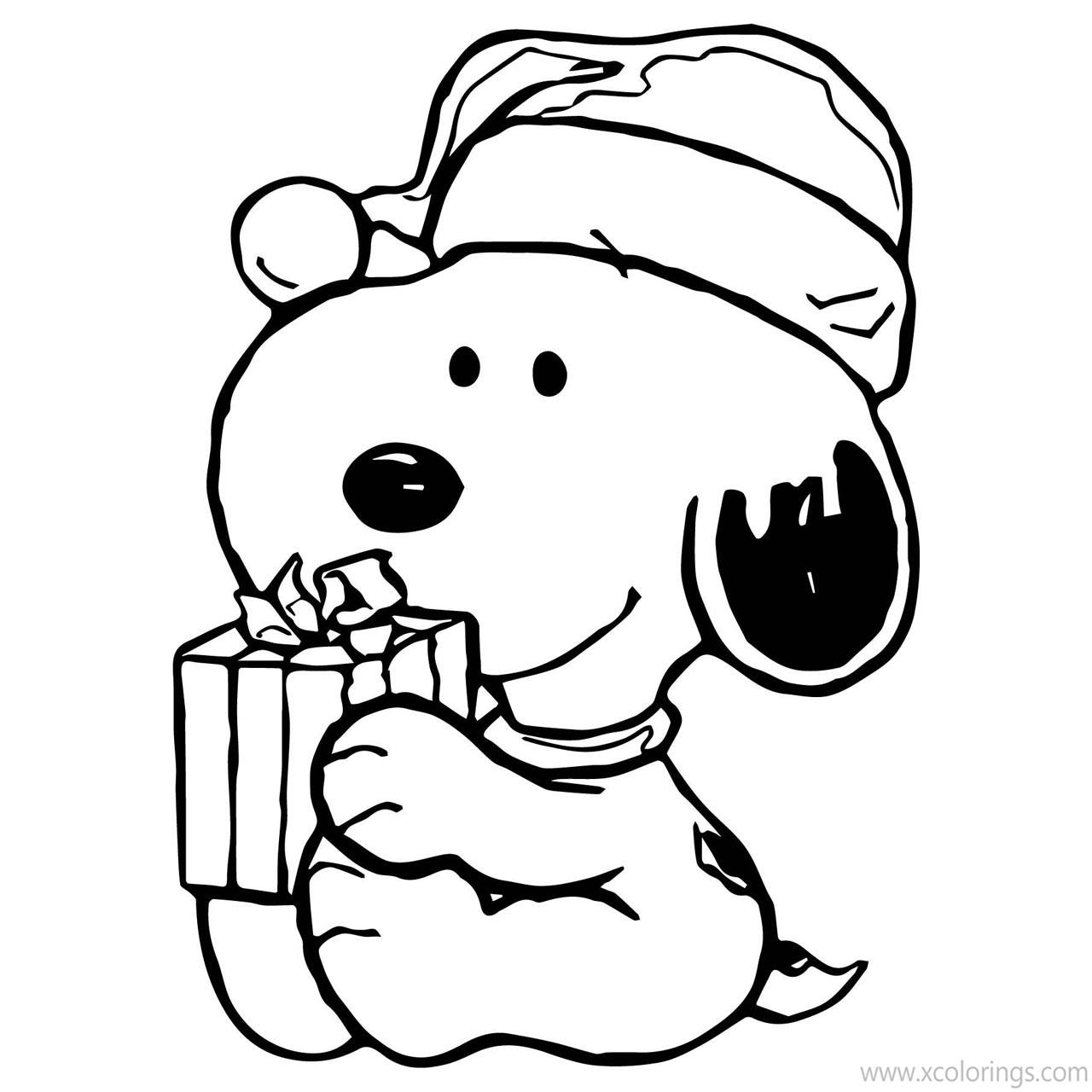Free Charlie Brown Christmas Coloring Pages Snoopy with Christmas Gift printable