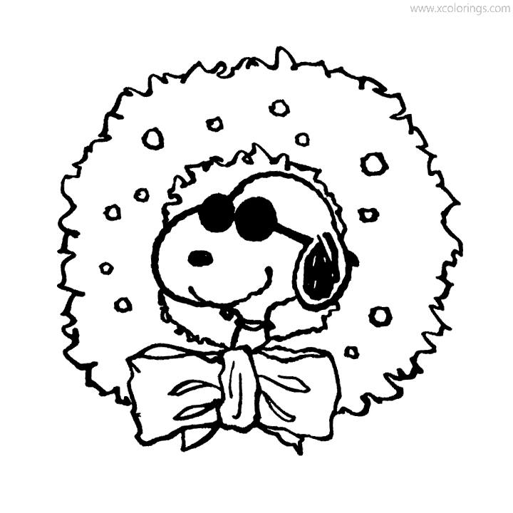 Free Charlie Brown Christmas Coloring Pages Snoopy with Christmas Wreath printable