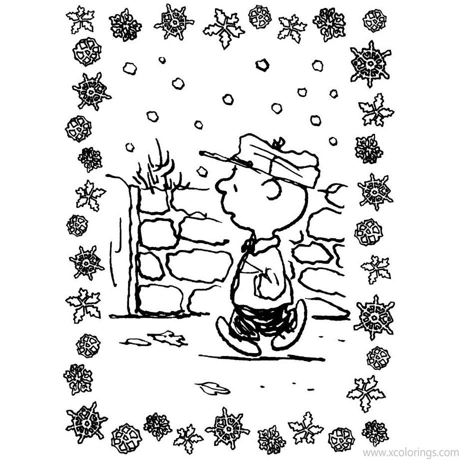 Free Charlie Brown Christmas Coloring Pages with Flowers Frame printable